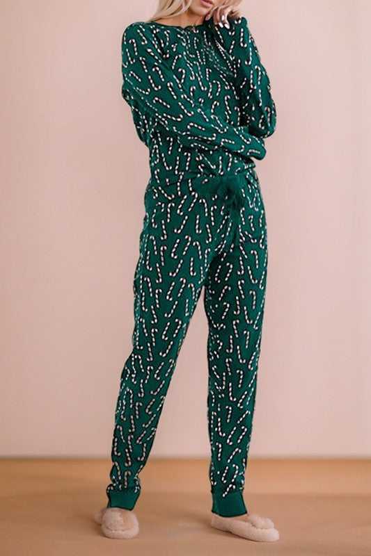 Frieda | Candy cane print Christmas loungewear top and pants set