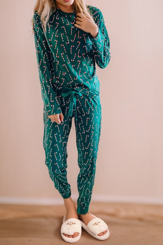 Frieda | Candy cane print Christmas loungewear top and pants set