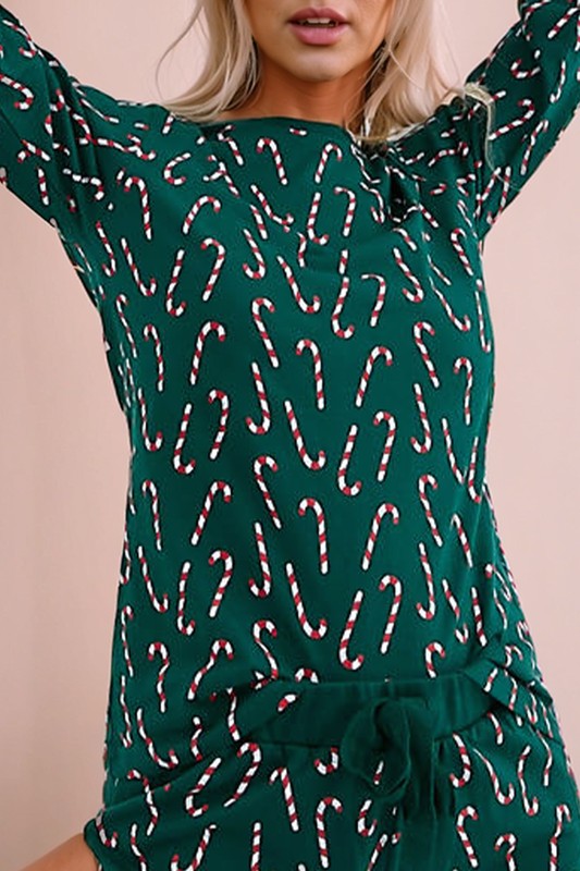 Frieda | Candy cane print Christmas loungewear top and pants set
