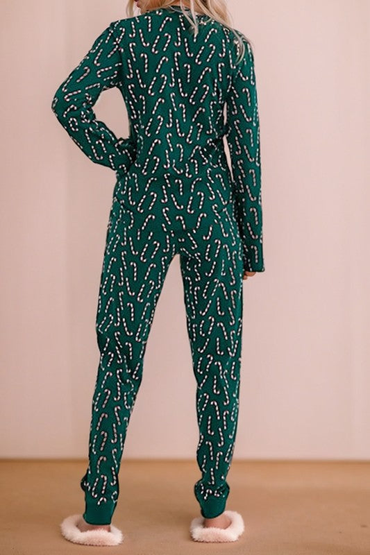 Frieda | Candy cane print Christmas loungewear top and pants set