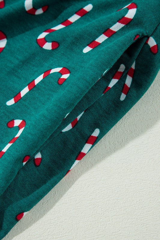 Frieda | Candy cane print Christmas loungewear top and pants set