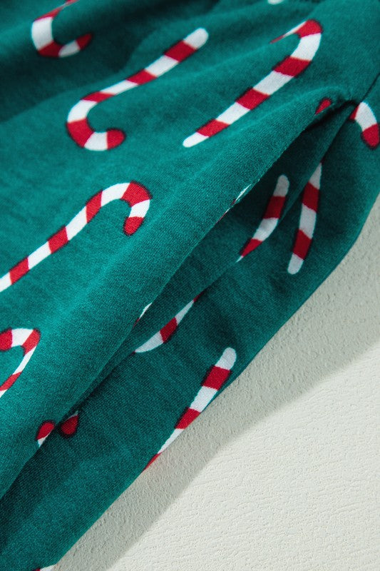 Frieda | Candy cane print Christmas loungewear top and pants set