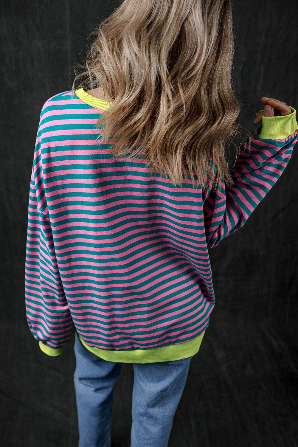 Felicidad | Pumpkin striped crew neck long sleeve sweatshirt