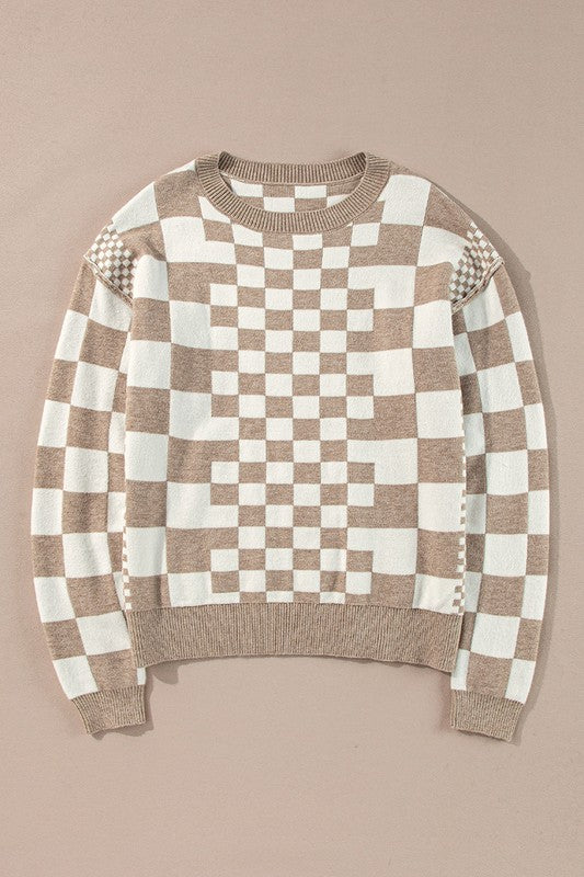 Ilona | Pullover with a checked print and dropped shoulders with a crew neck
