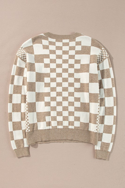 Ilona | Pullover with a checked print and dropped shoulders with a crew neck