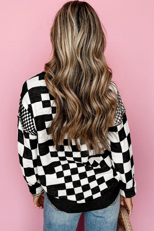 Ilona | Pullover with a checked print and dropped shoulders with a crew neck