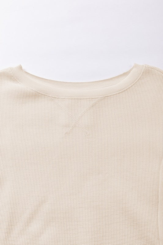Flavia | Oversized bishop sleeve waffle knit sweatshirt