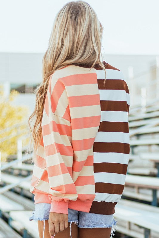 Elsbeth | Striped pullover sweatshirt with color block design on the shoulders