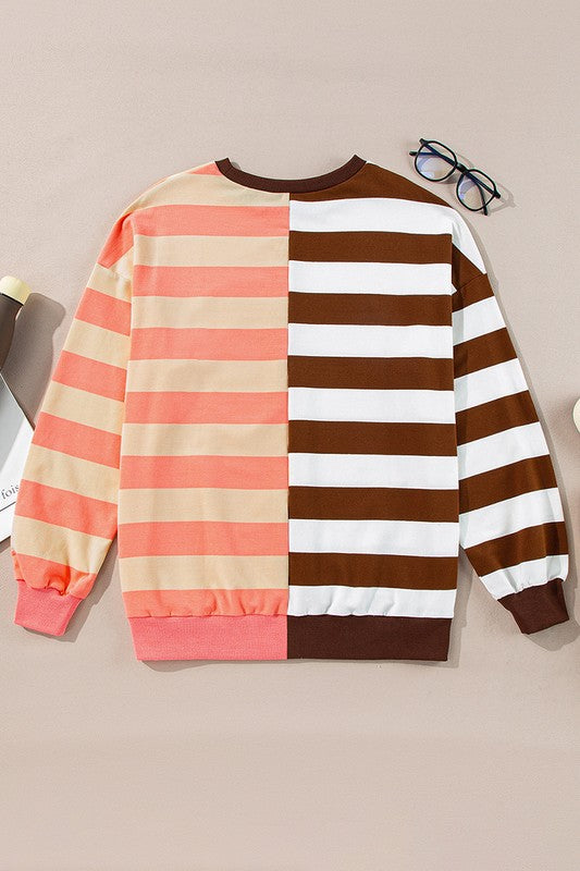 Elsbeth | Striped pullover sweatshirt with color block design on the shoulders