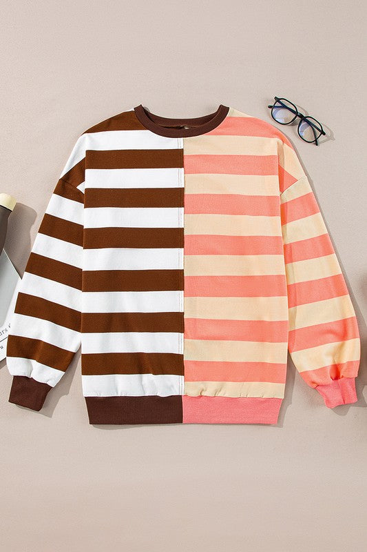 Elsbeth | Striped pullover sweatshirt with color block design on the shoulders