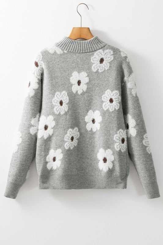Amelia | Vintage 60s floral pattern sweater with half zip collar