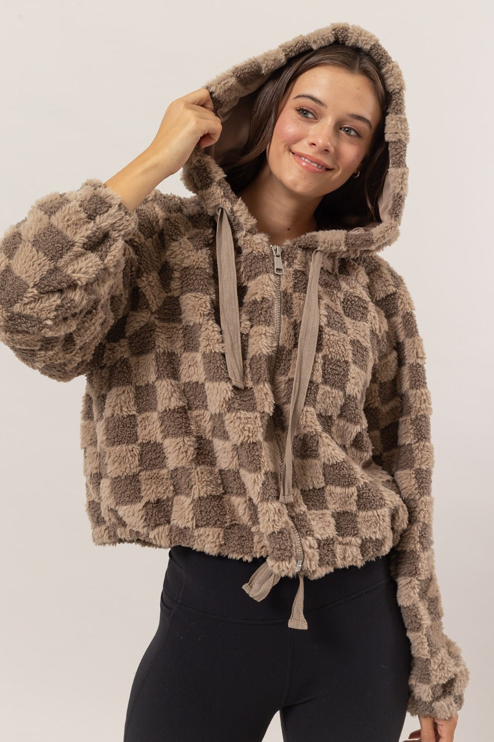 Birgit | Checked Sherpa zip hoodie jacket