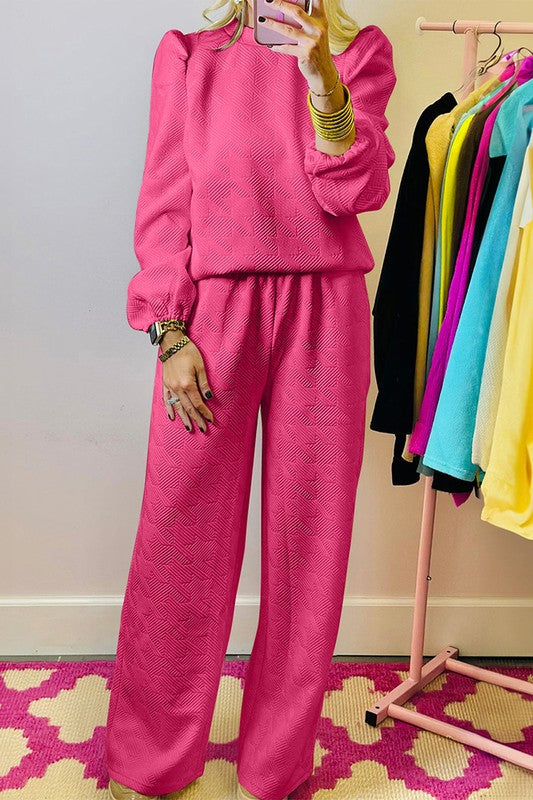 Angelica | Women's structured puff sleeve top and pants set