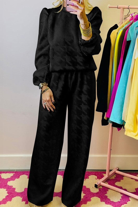 Angelica | Women's structured puff sleeve top and pants set