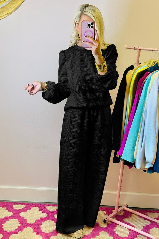 Angelica | Women's structured puff sleeve top and pants set