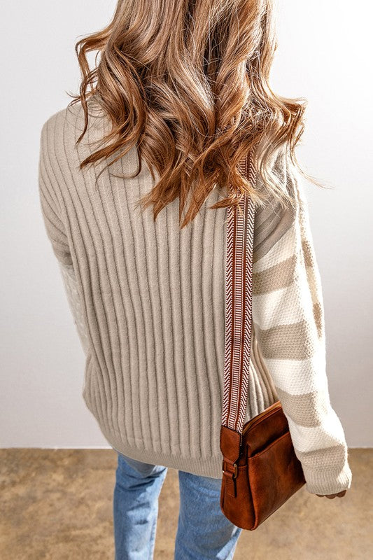 Hilda | Knitted color block crew neck sweater for women