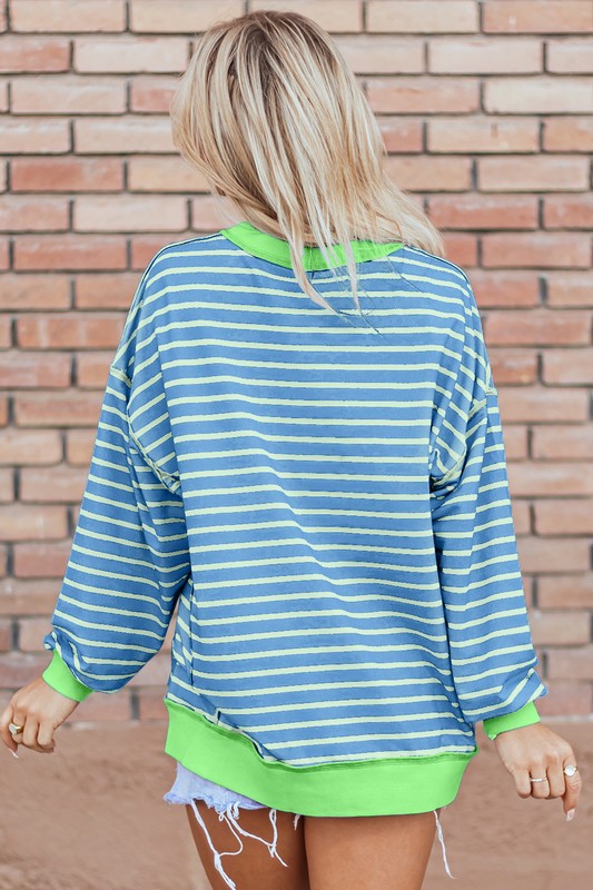 Isis | High-low pullover sweatshirt with stripes and contrast trim
