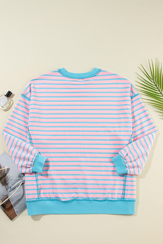 Isis | High-low pullover sweatshirt with stripes and contrast trim