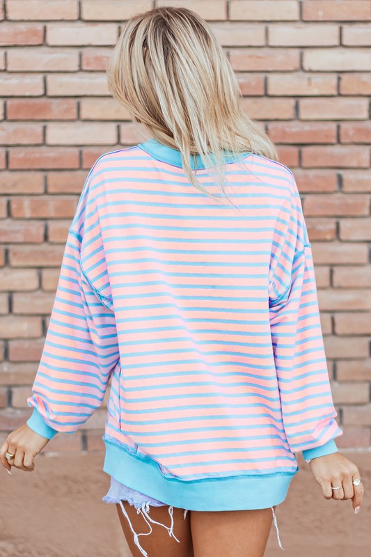 Isis | High-low pullover sweatshirt with stripes and contrast trim