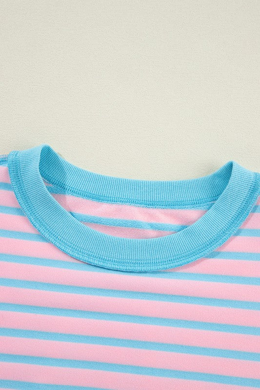 Isis | High-low pullover sweatshirt with stripes and contrast trim