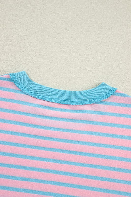 Isis | High-low pullover sweatshirt with stripes and contrast trim