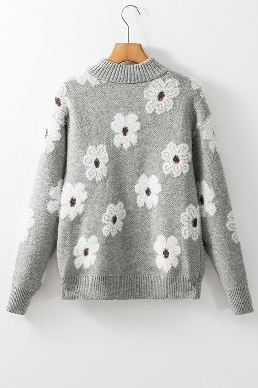Estela | Women's floral print sweater with zip and dropped shoulder