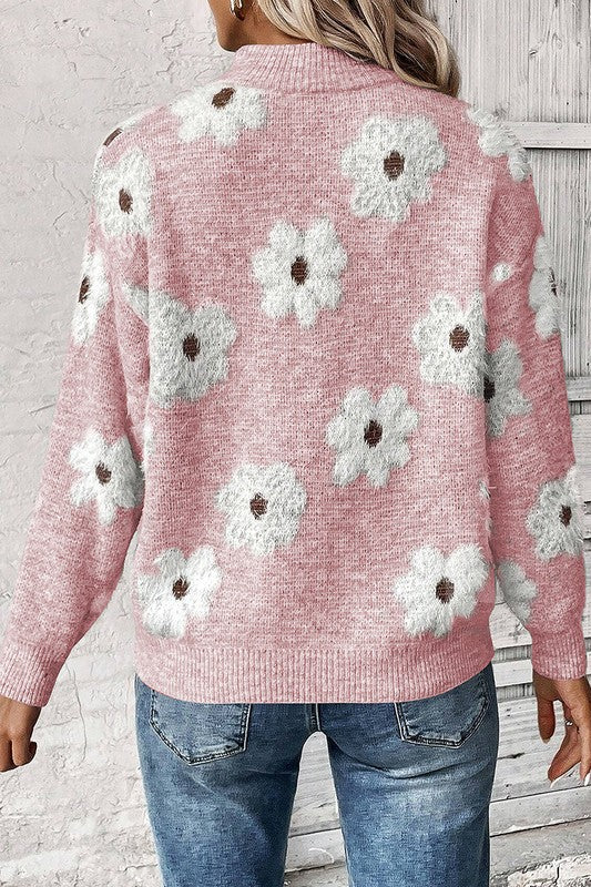 Estela | Women's floral print sweater with zip and dropped shoulder