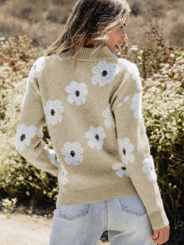Estela | Women's floral print sweater with zip and dropped shoulder