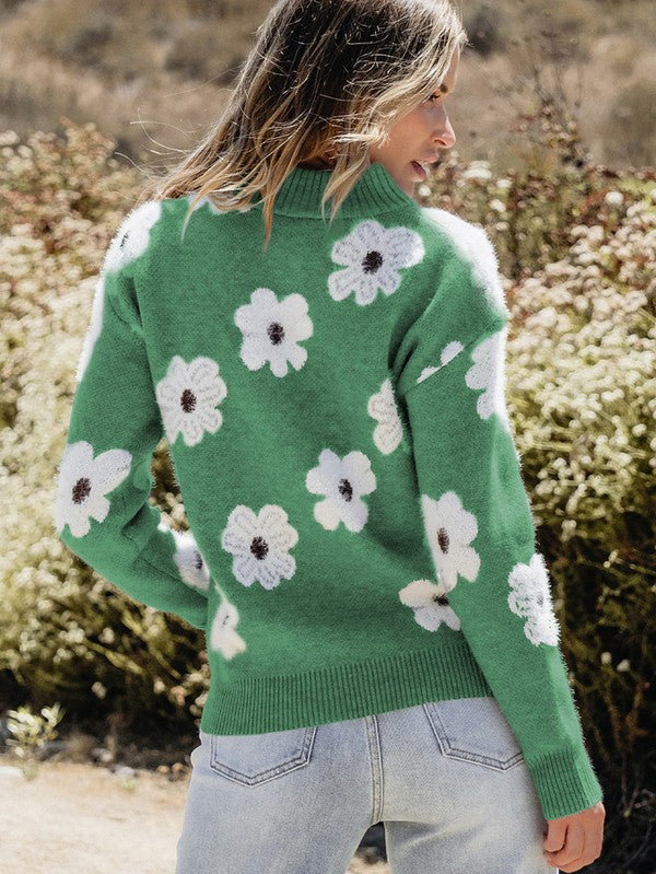Estela | Women's floral print sweater with zip and dropped shoulder