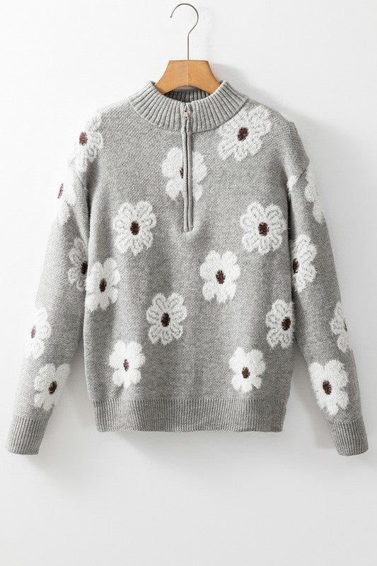 Estela | Women's floral print sweater with zip and dropped shoulder