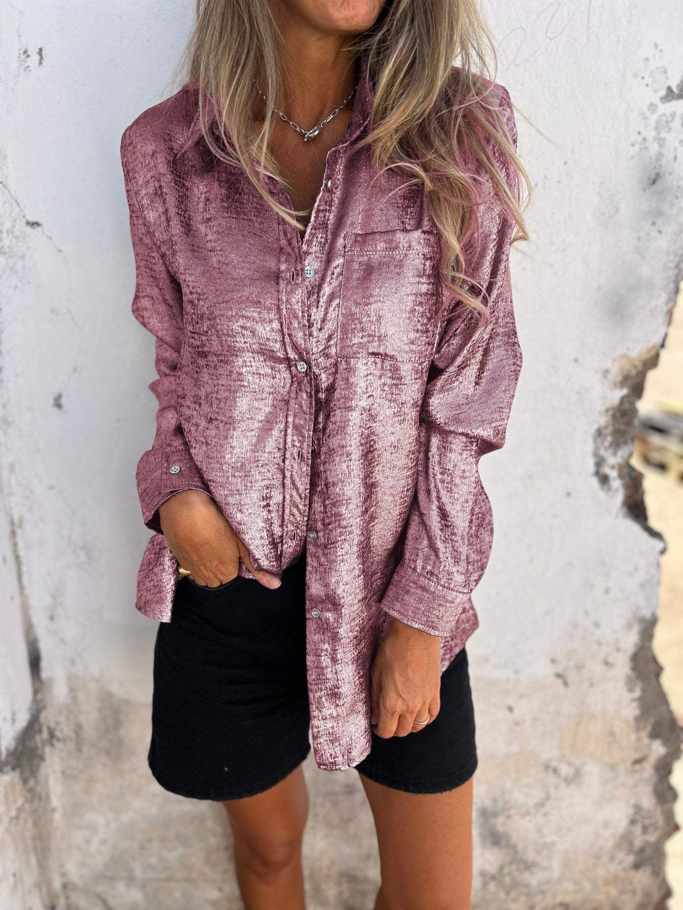Hana® | Metallic-Bluse