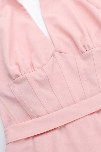 Elegant Deep V Halter Backless Maxi Party Dress