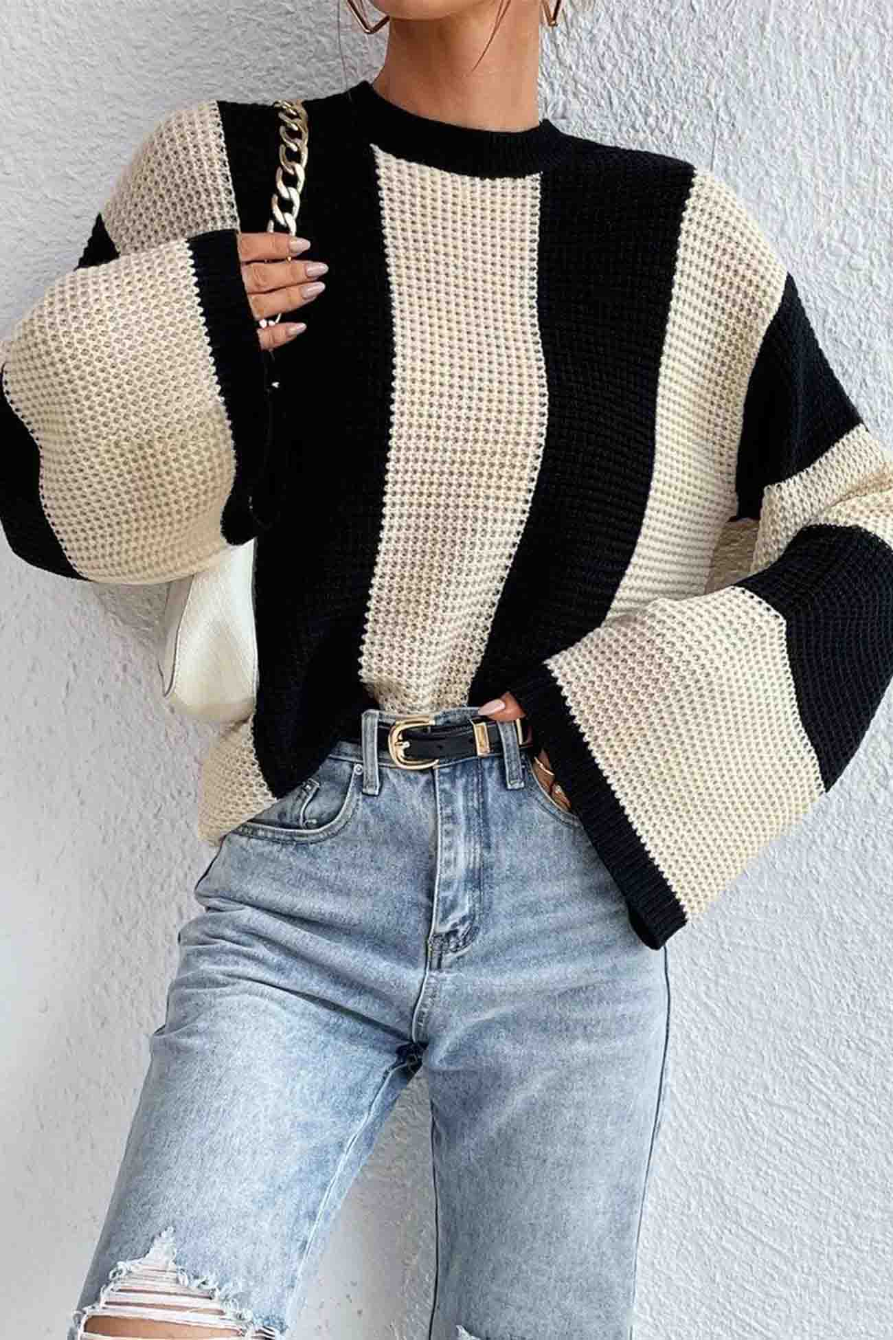 Cornelia | Colorblock striped long sleeve knit sweater