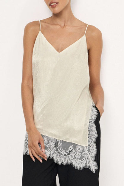 V Neck Lace Trim Patchwork Cami Top