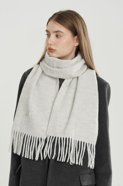 Solid Woven Fringe Wool Blend Scarf