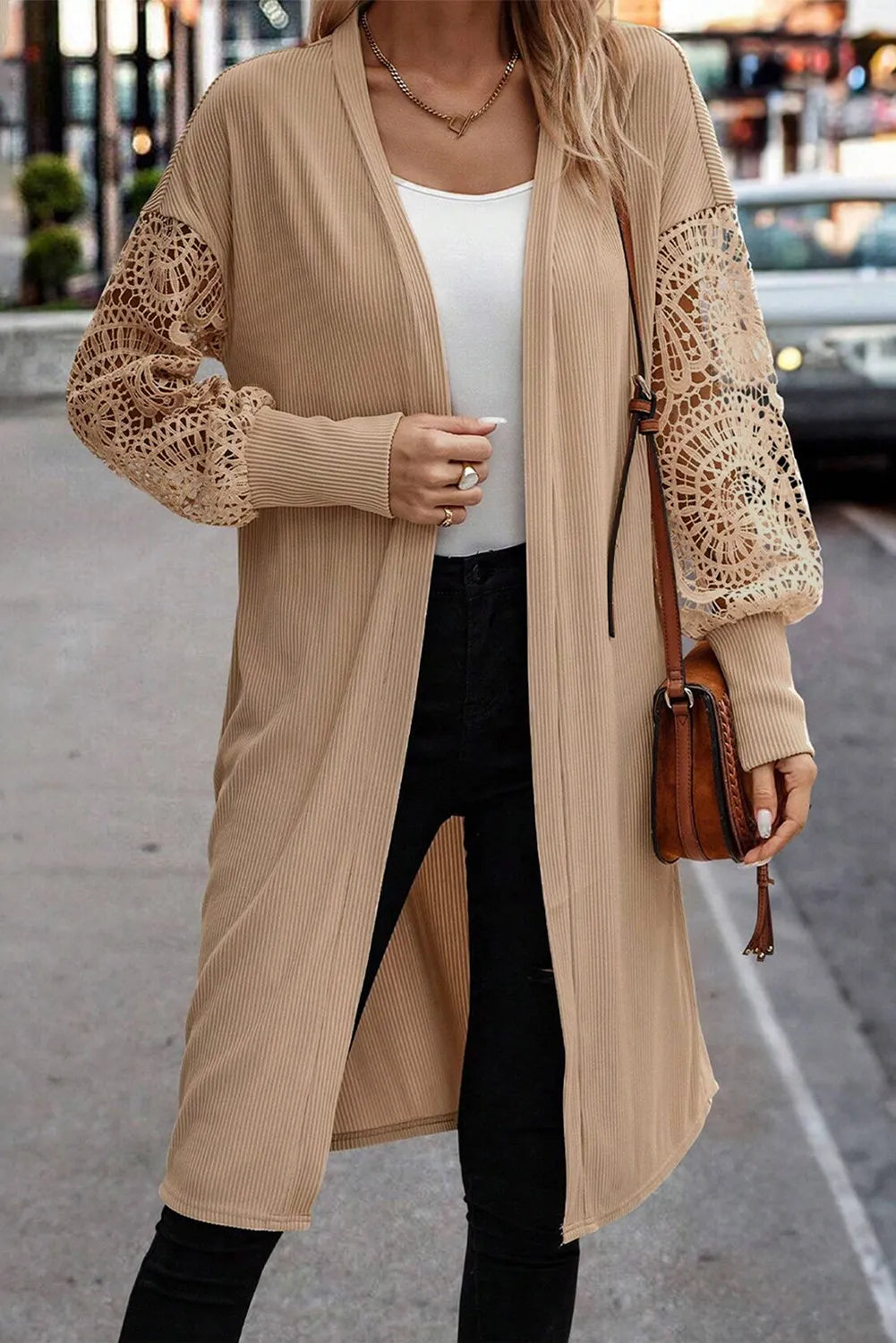 Adina | Open front lantern sleeve lace cover-up