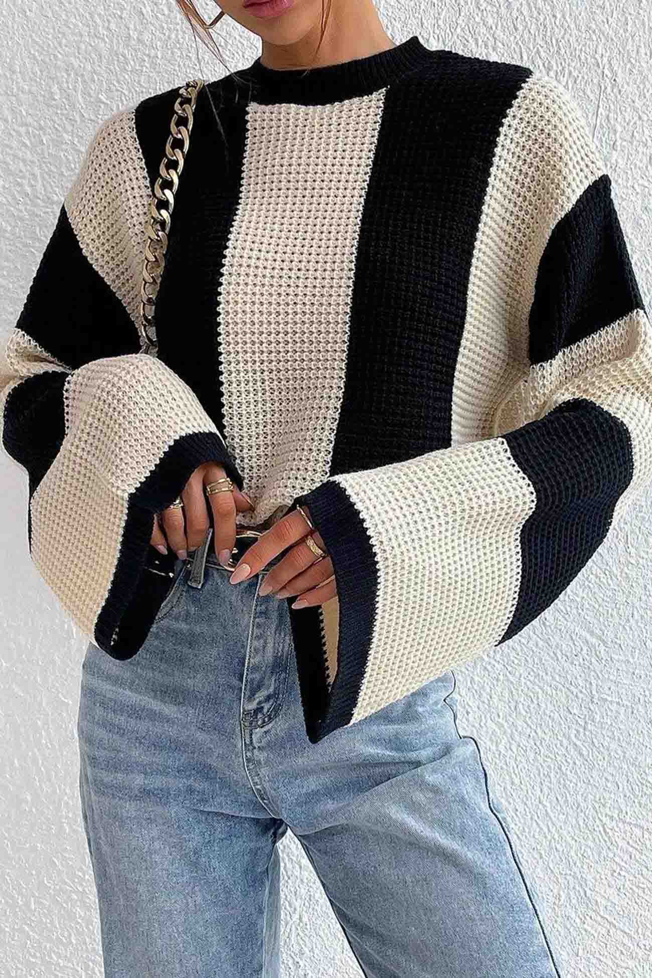 Cornelia | Colorblock striped long sleeve knit sweater