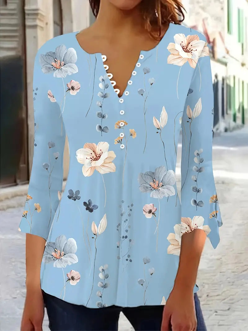 Morgan® | Floral Print Top With Buttons And Flared Sleeves