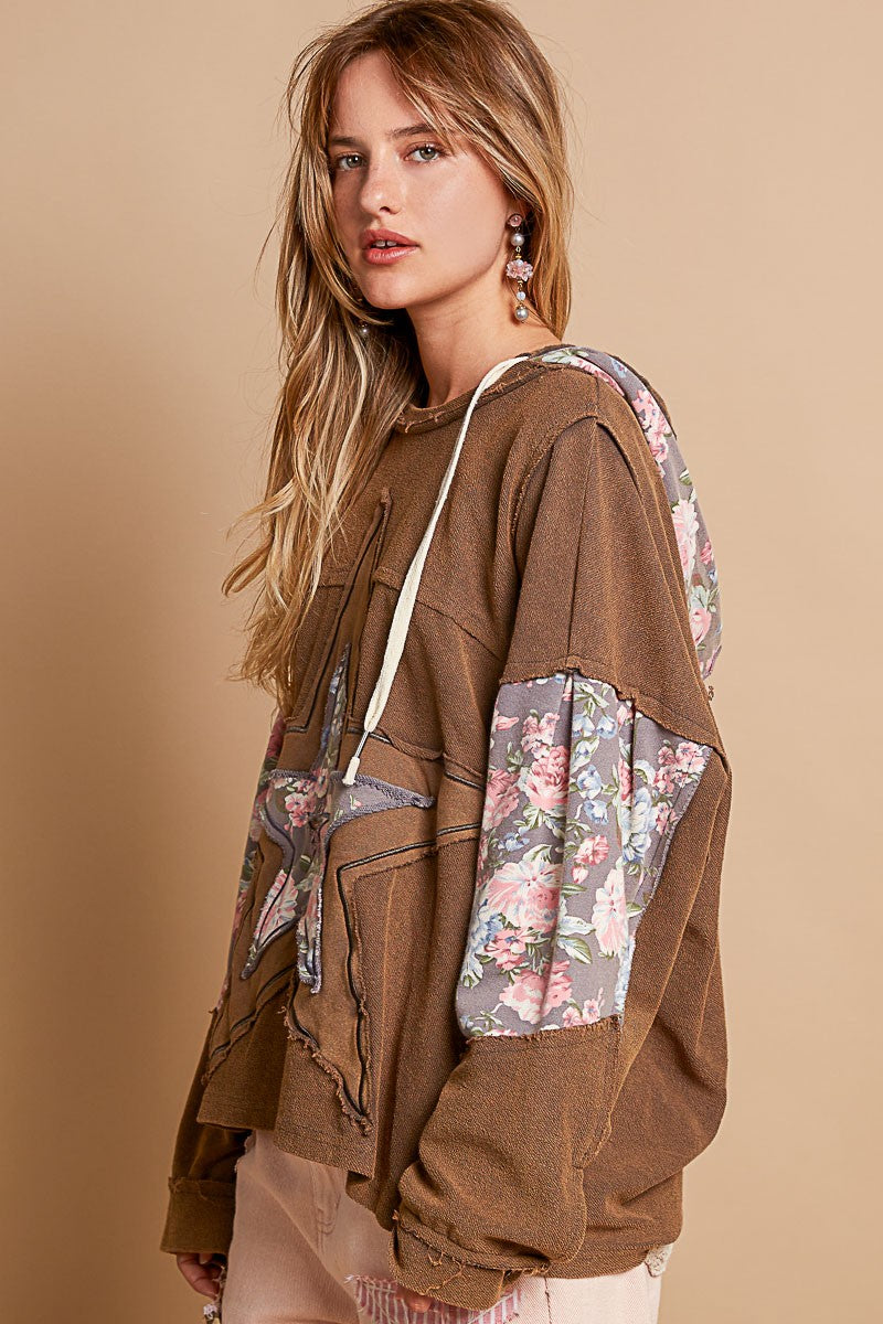 Paula | POL Star Patchwork Raw Edge French Terry Hoodie