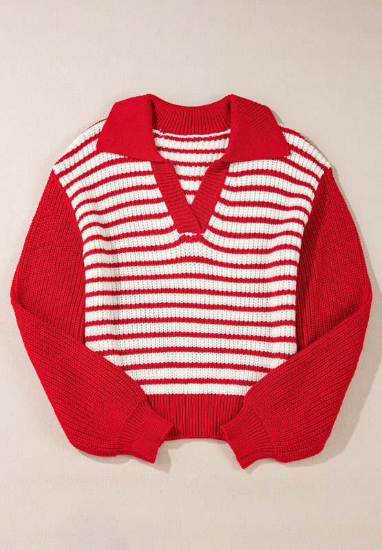 Lorena | Striped long-sleeved sweater with Johnny collar