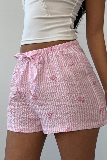 Casual Pink Stripe Wide Leg Shorts