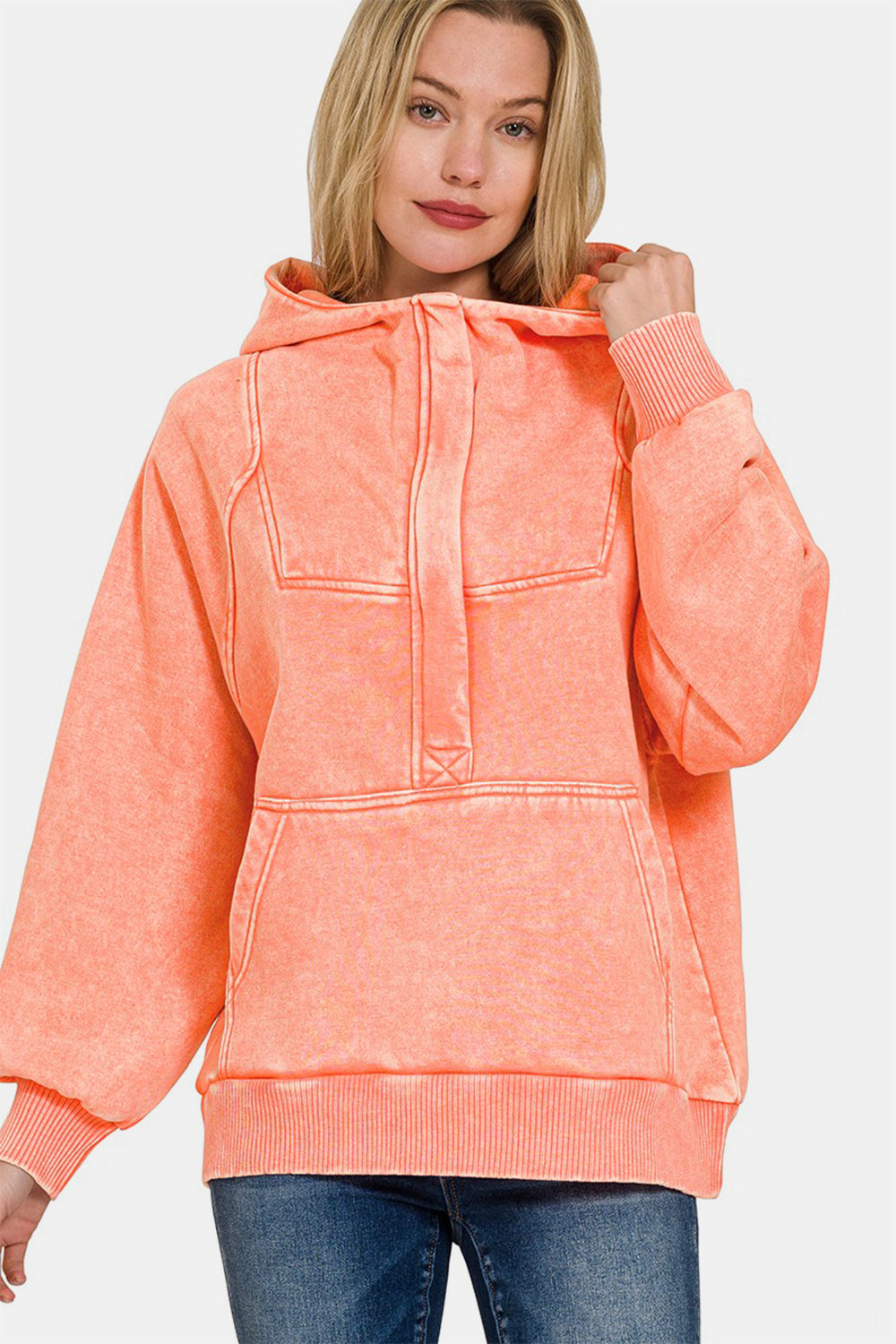 Zenaida | Zenana Acid Wash Fleece Kangaroo Hoodie