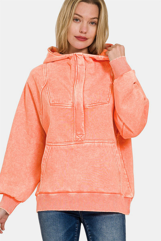 Zenaida | Zenana Acid Wash Fleece Kangaroo Hoodie