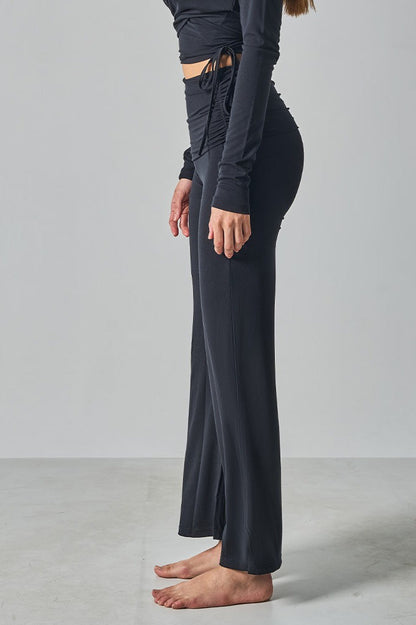 Solid Fitted Foldover Soft Pants