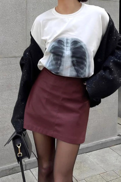 Red Matte Leather Skirt