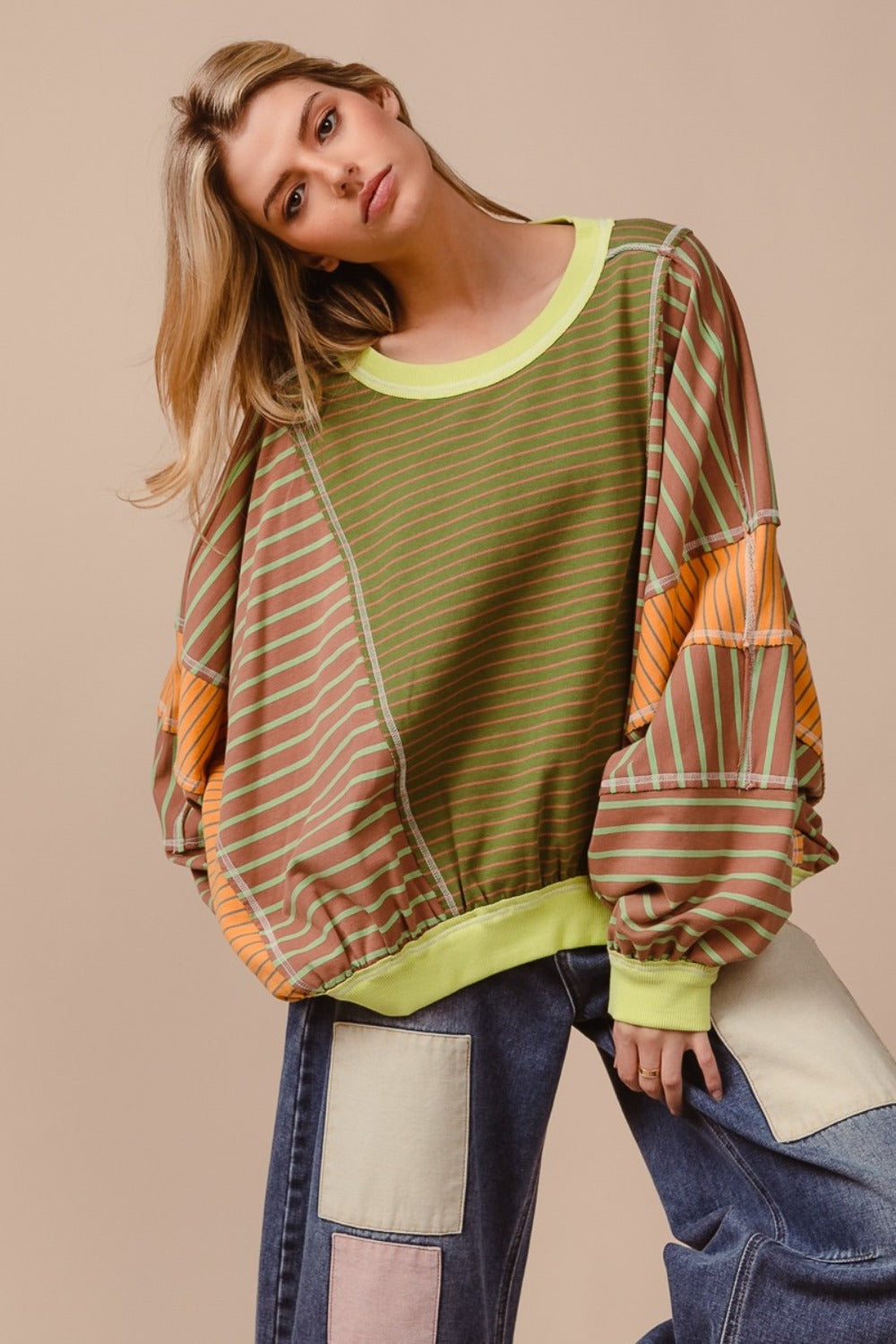 Yara | BiBi color block striped crew neck sweatshirt