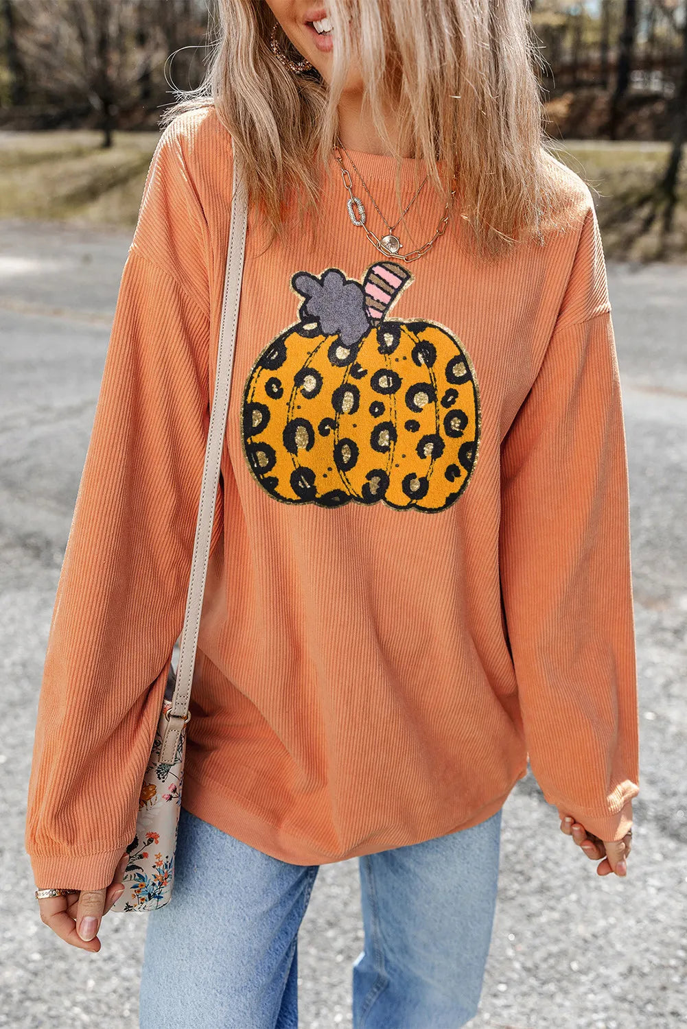 Cristiana | Pumpkin long sleeve crew neck sweatshirt