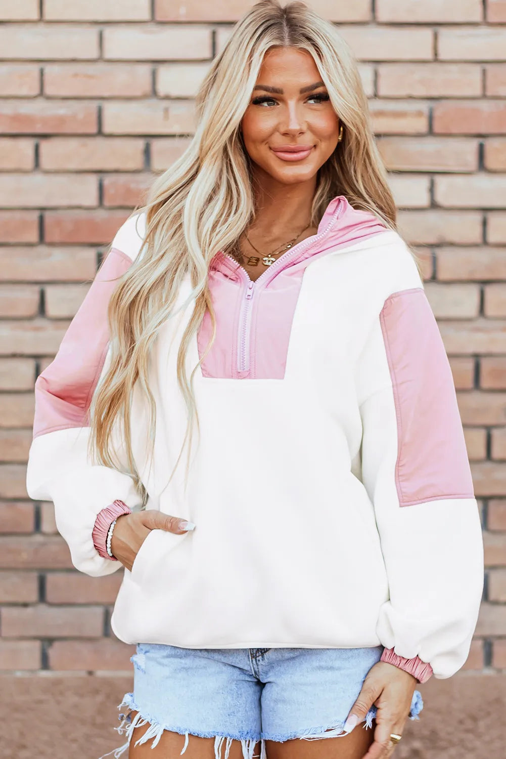 Leire | Color block, long sleeve, half zip hoodie