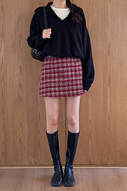 Heavyweight Wool Plaid Bodycon Skirt