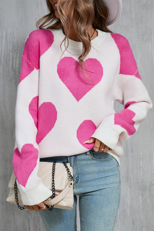 Margot | Contrast heart sweater with dropped shoulders and long sleeves